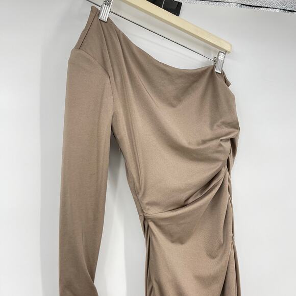 Michael Costello x REVOLVE | Gilly Maxi Dress in Taupe Jersey Asymmetric Gown XS - Picture 6 of 15